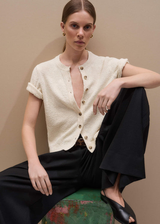 ME+EM Clothing Cream Short Sleeve Cardigan