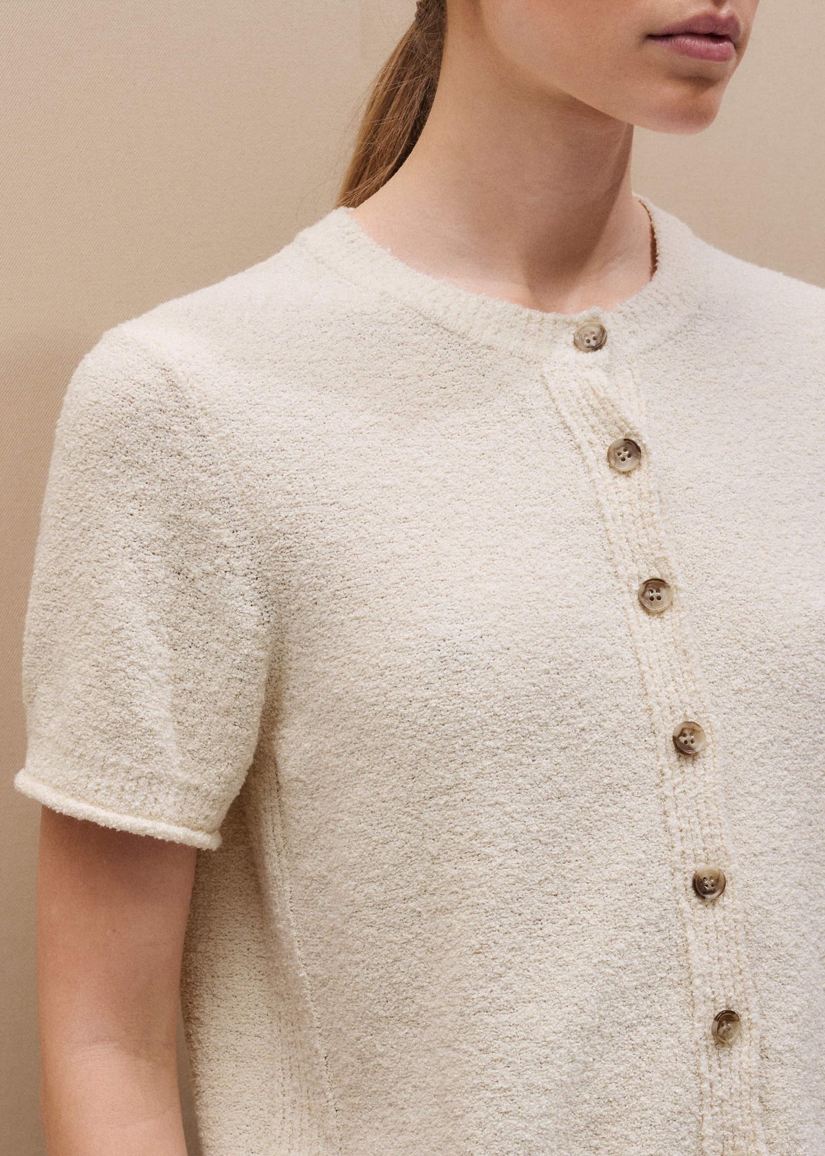 ME+EM Clothing Cream Short Sleeve Cardigan