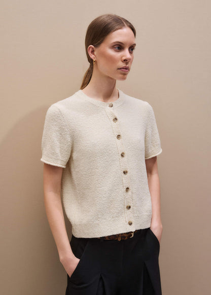ME+EM Clothing Cream Short Sleeve Cardigan