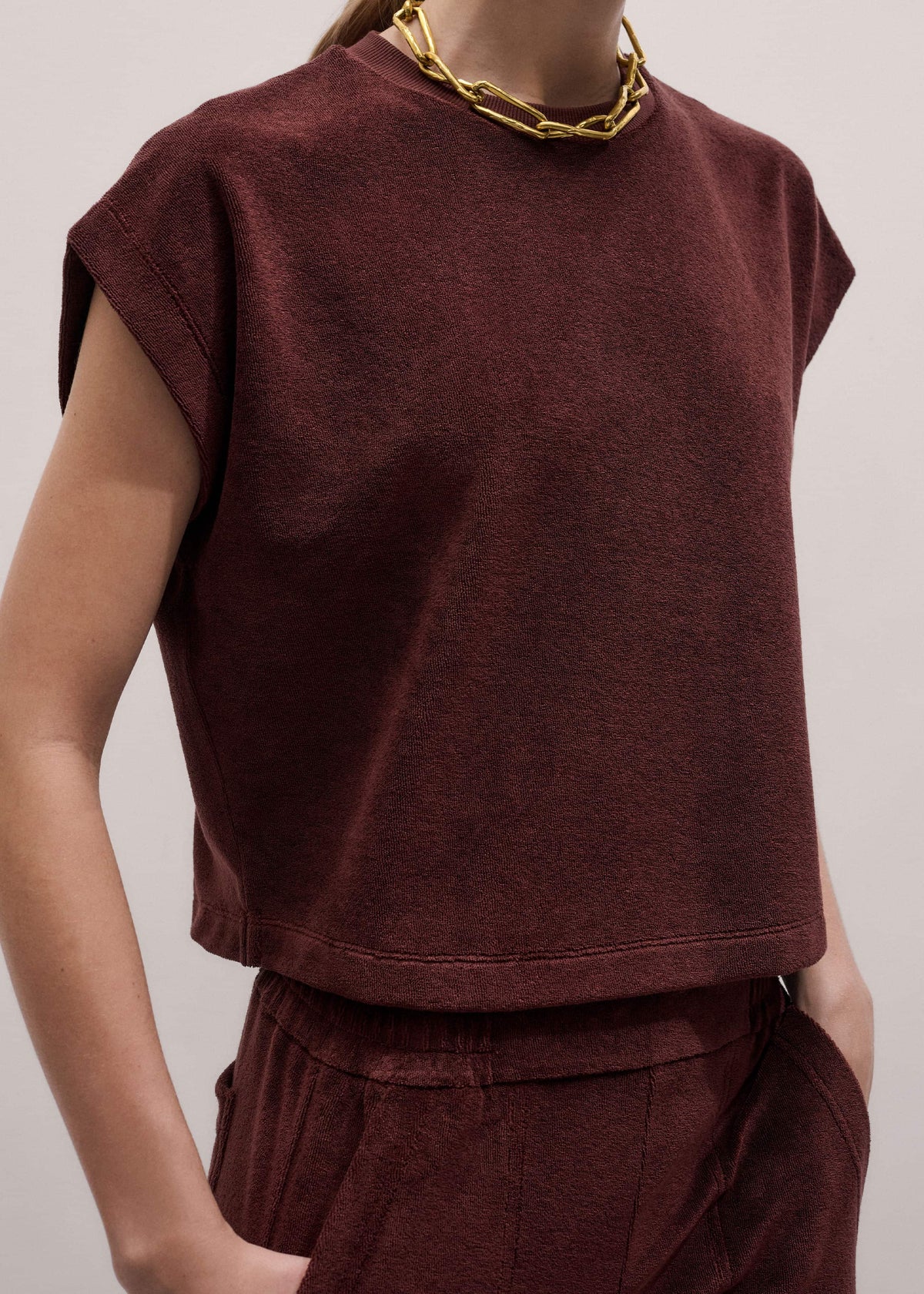 ME+EM Clothing Cinnamon Brown Cap Sleeve Crop Tee