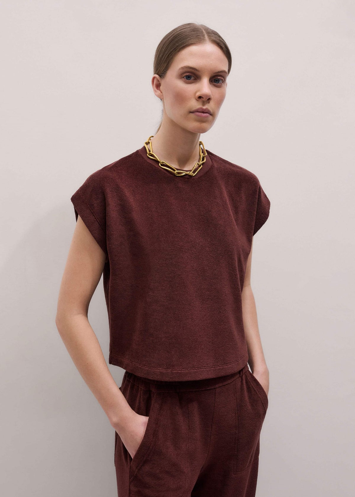 ME+EM Clothing Cinnamon Brown Cap Sleeve Crop Tee