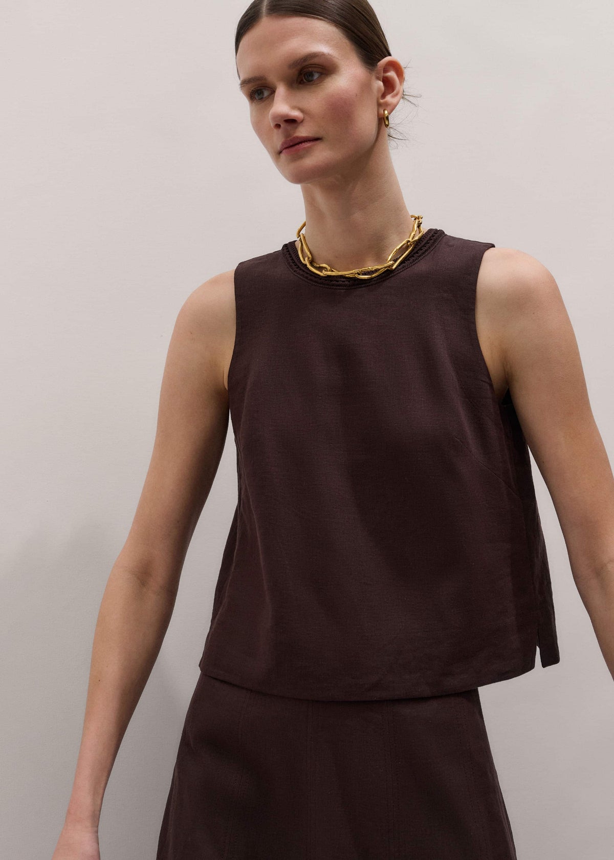 ME+EM Clothing Brown Crochet Trim Crop Top