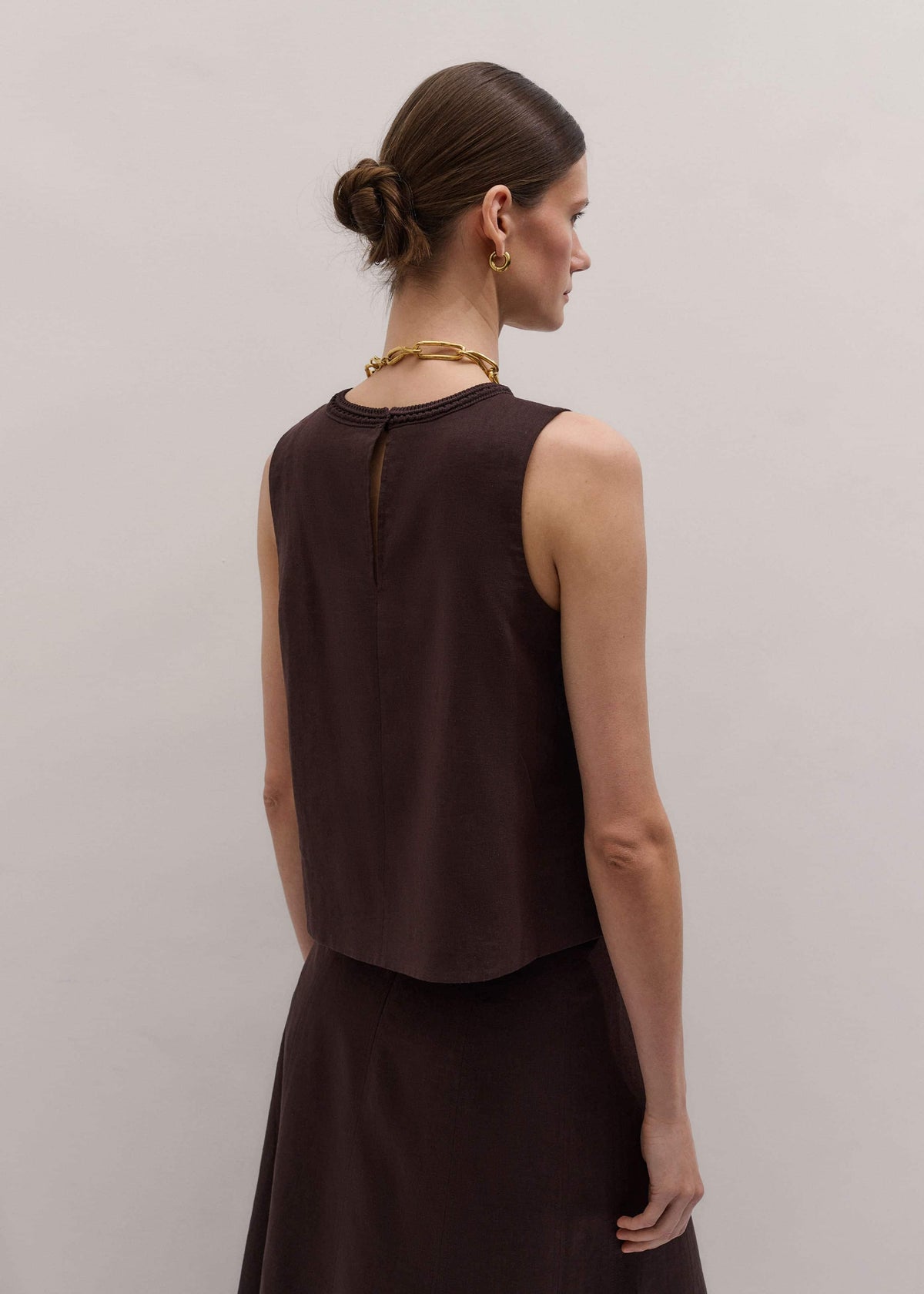 ME+EM Clothing Brown Crochet Trim Crop Top
