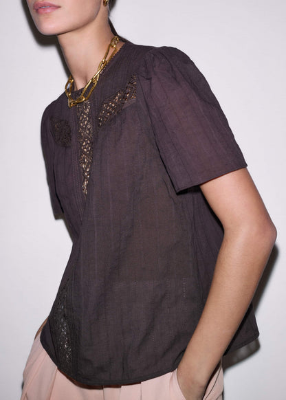 ME+EM Clothing Brown Embroidered Cutout Tee