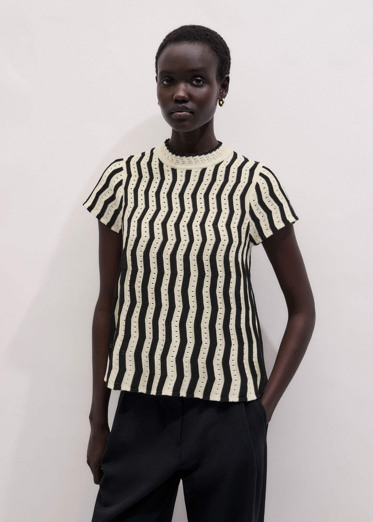 ME+EM Clothing Cream Textured Pointelle Knit Swing Top