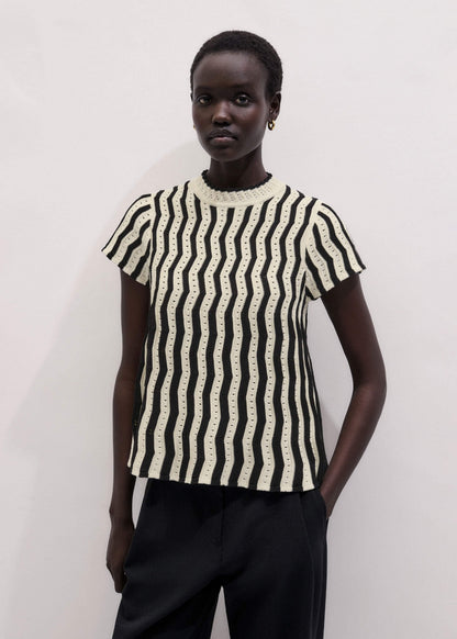 ME+EM Clothing Cream Textured Pointelle Knit Swing Top