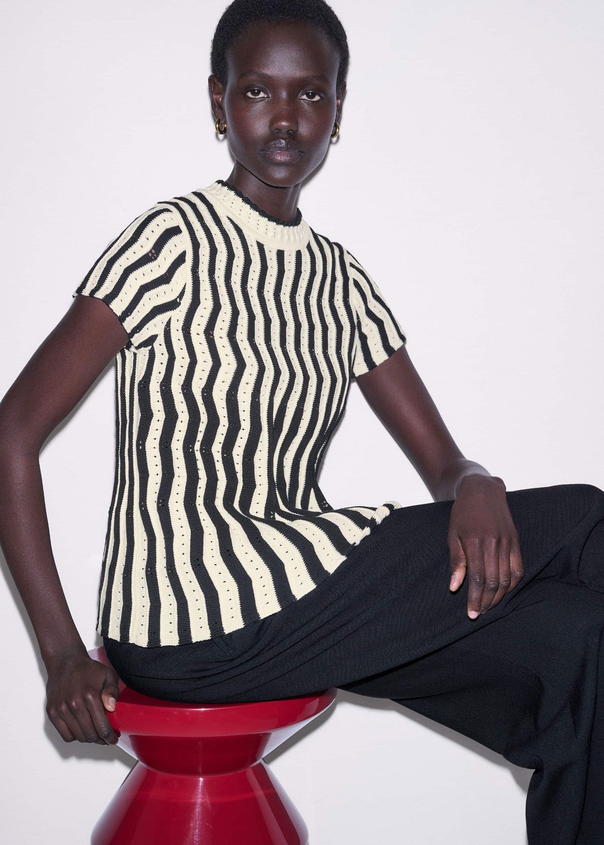 ME+EM Clothing Cream Textured Pointelle Knit Swing Top