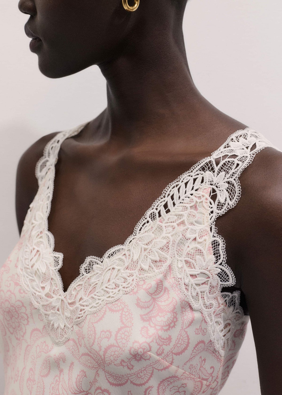 ME+EM Clothing Cream Silk Satin Entangled Lace Trim Cami Top