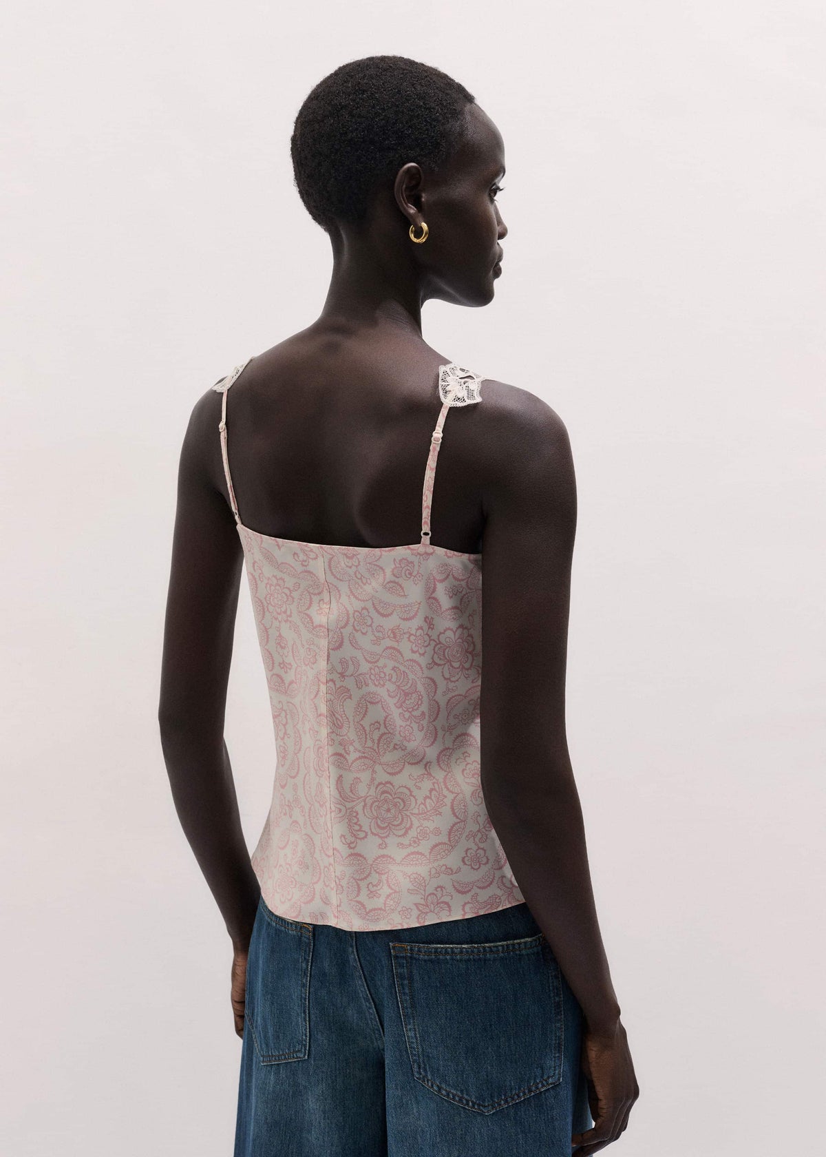 ME+EM Clothing Cream Silk Satin Entangled Lace Trim Cami Top