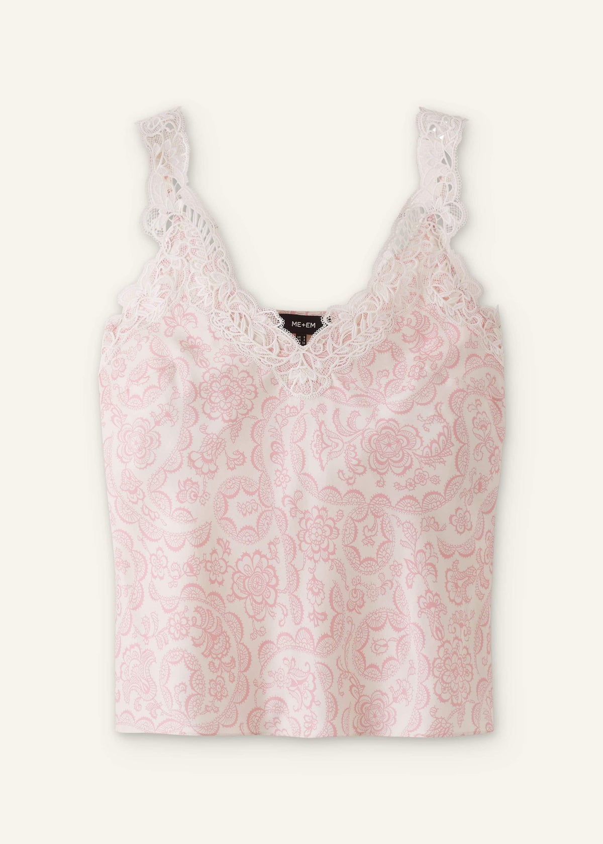 ME+EM Clothing Cream Silk Satin Entangled Lace Trim Cami Top