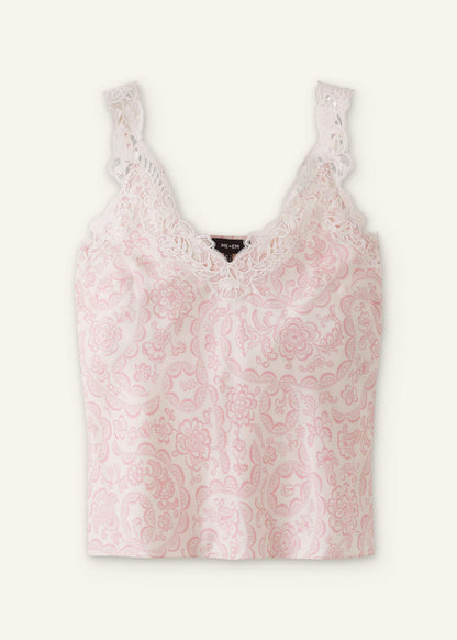 ME+EM Clothing Cream Silk Satin Entangled Lace Trim Cami Top