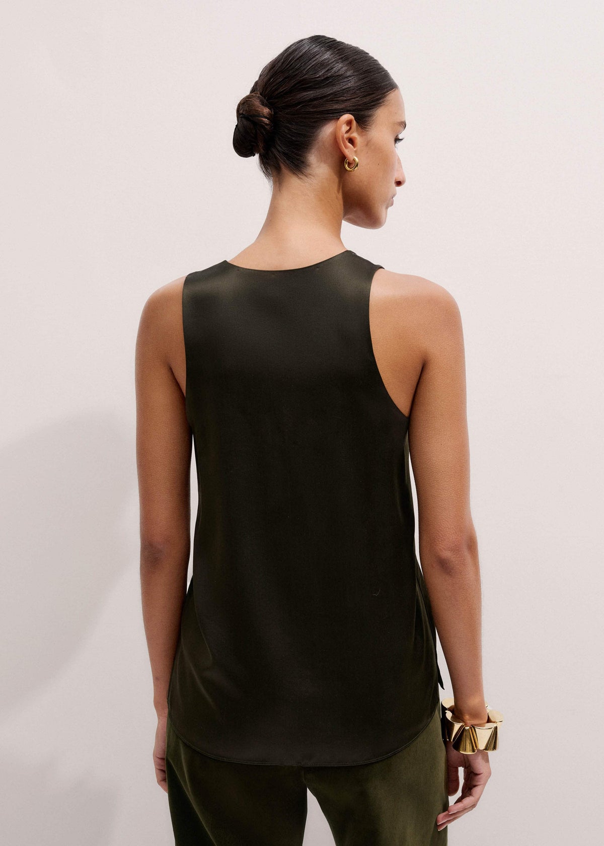 ME+EM Clothing Olive Green Silk Satin Evening Tank Top
