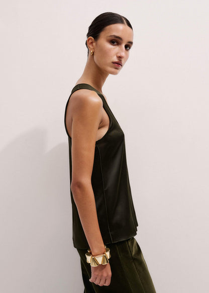 ME+EM Clothing Olive Green Silk Satin Evening Tank Top