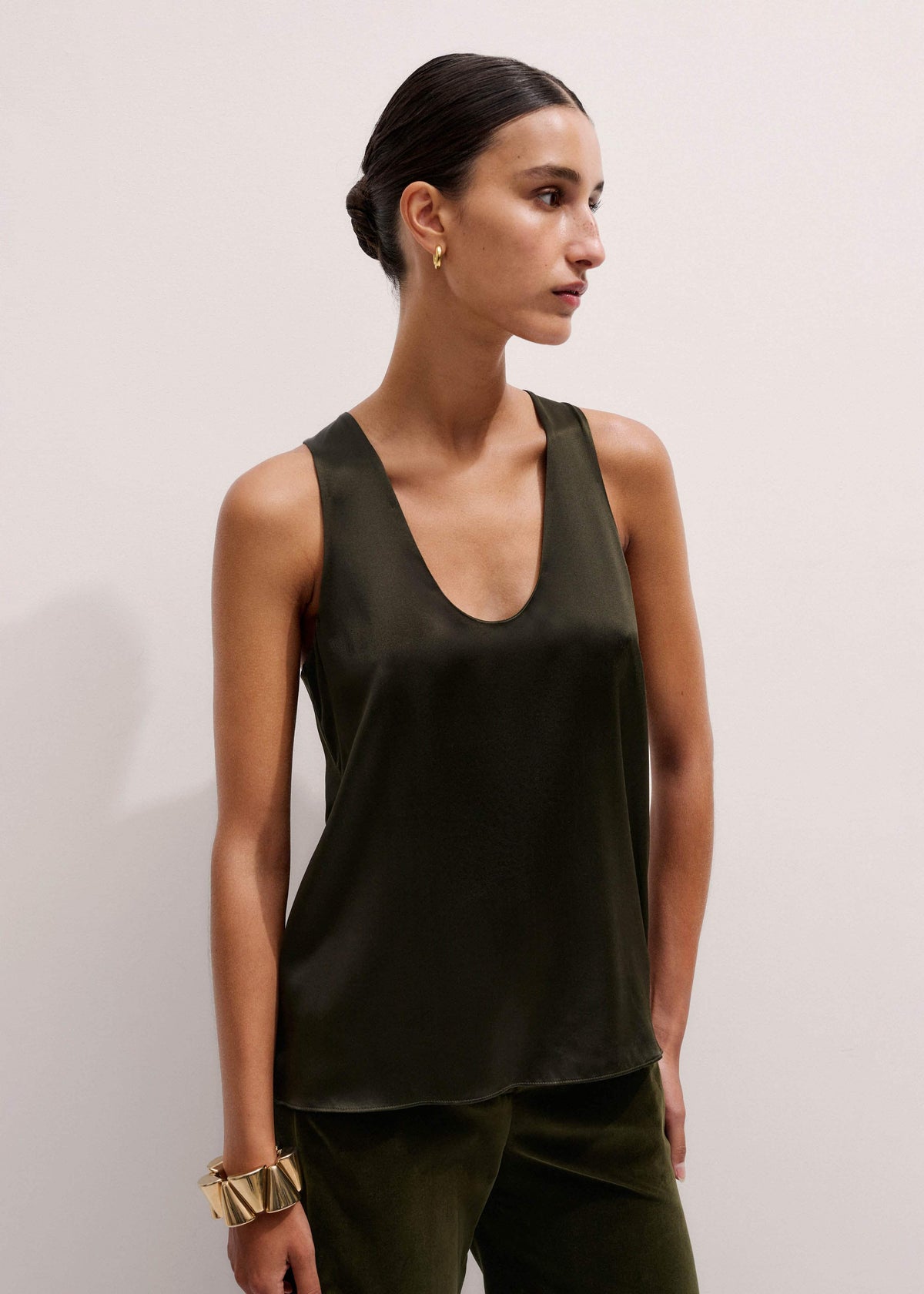 ME+EM Clothing Olive Green Silk Satin Evening Tank Top