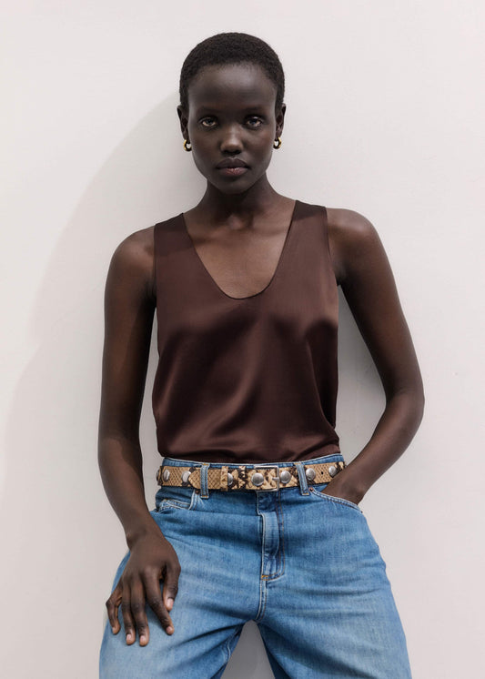 ME+EM Clothing Brown Silk Satin Fluid Evening Tank