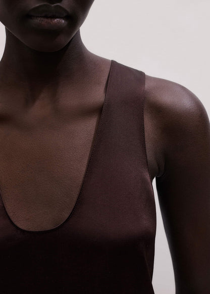 ME+EM Clothing Brown Silk Satin Fluid Evening Tank