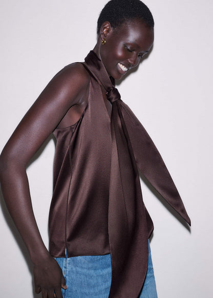 ME+EM Clothing Brown Silk Satin Fluid Evening Tank