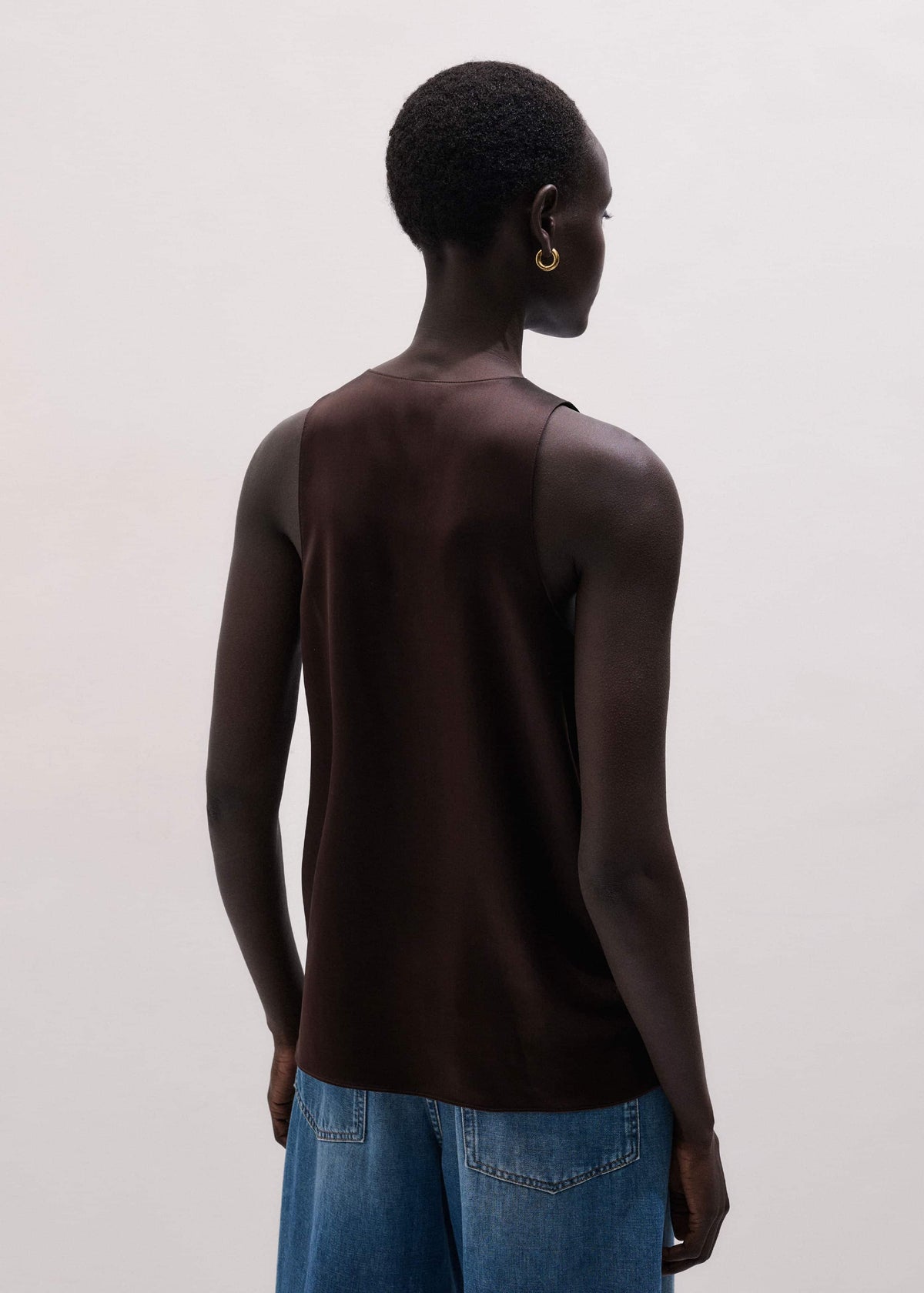 ME+EM Clothing Brown Silk Satin Fluid Evening Tank
