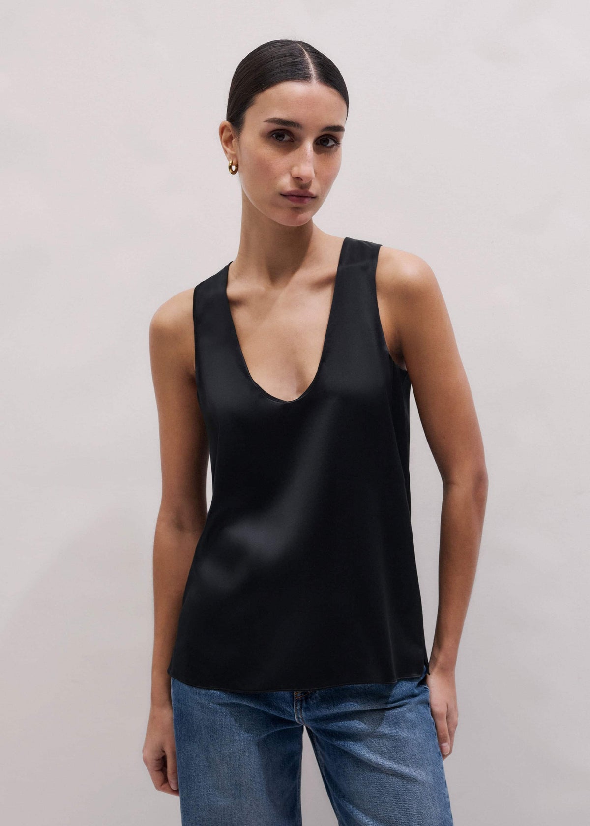 ME+EM Clothing Black Silk Satin Evening Tank Top