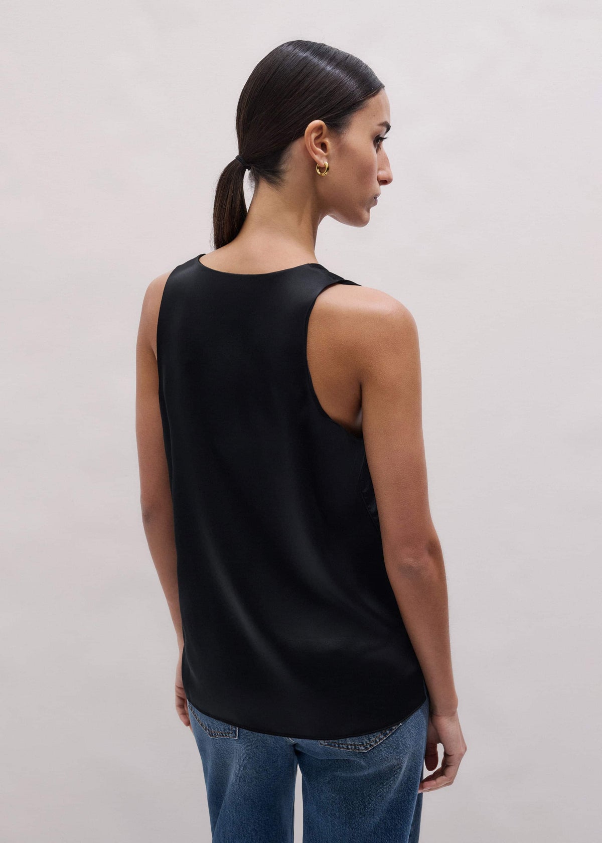 ME+EM Clothing Black Silk Satin Evening Tank Top