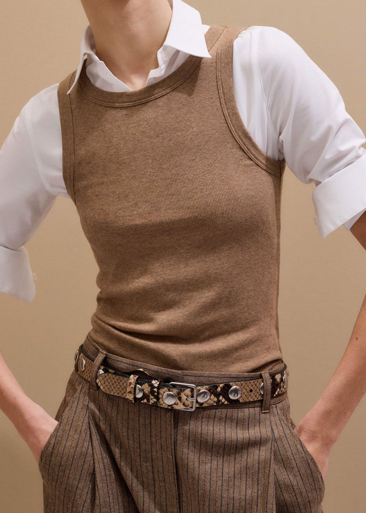 ME+EM Clothing Camel Brown Ultimate Crew Neck Tank