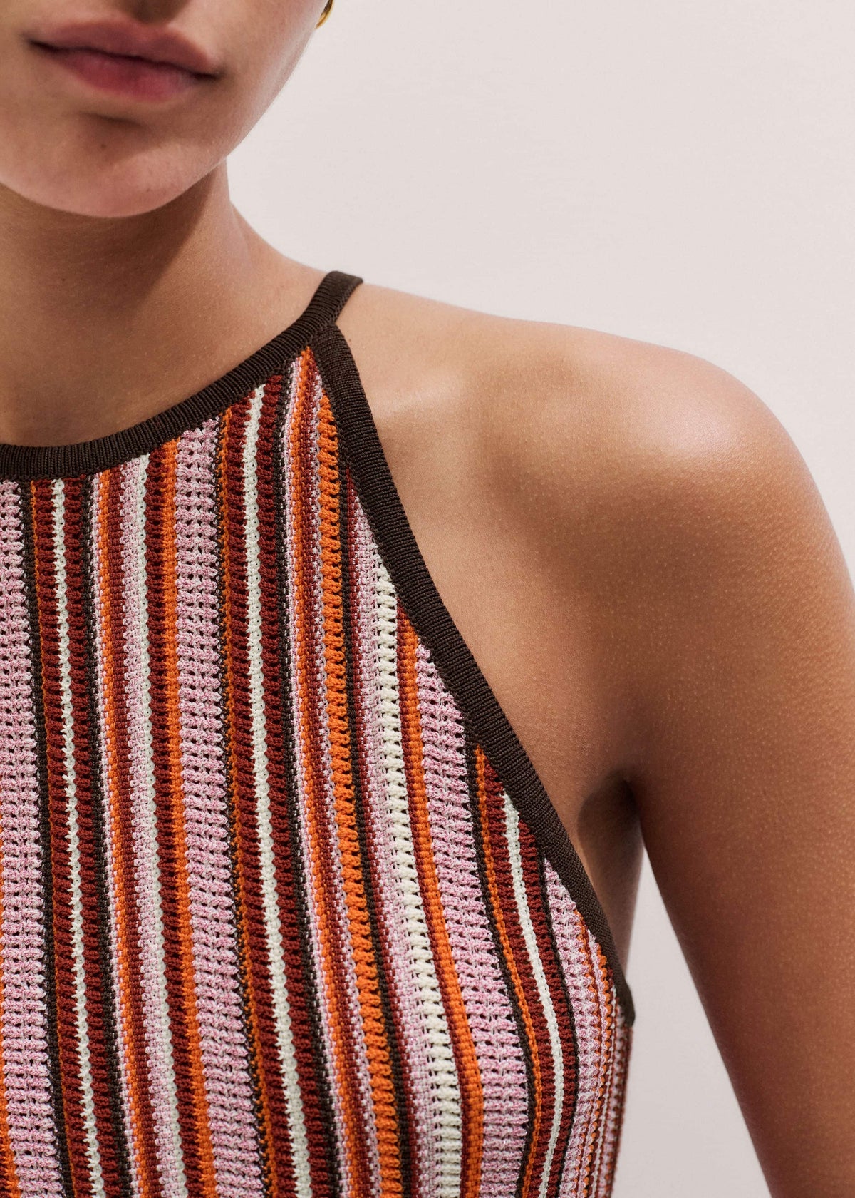 ME+EM Clothing Cinnamon Brown Stripe Slim Knit Tank