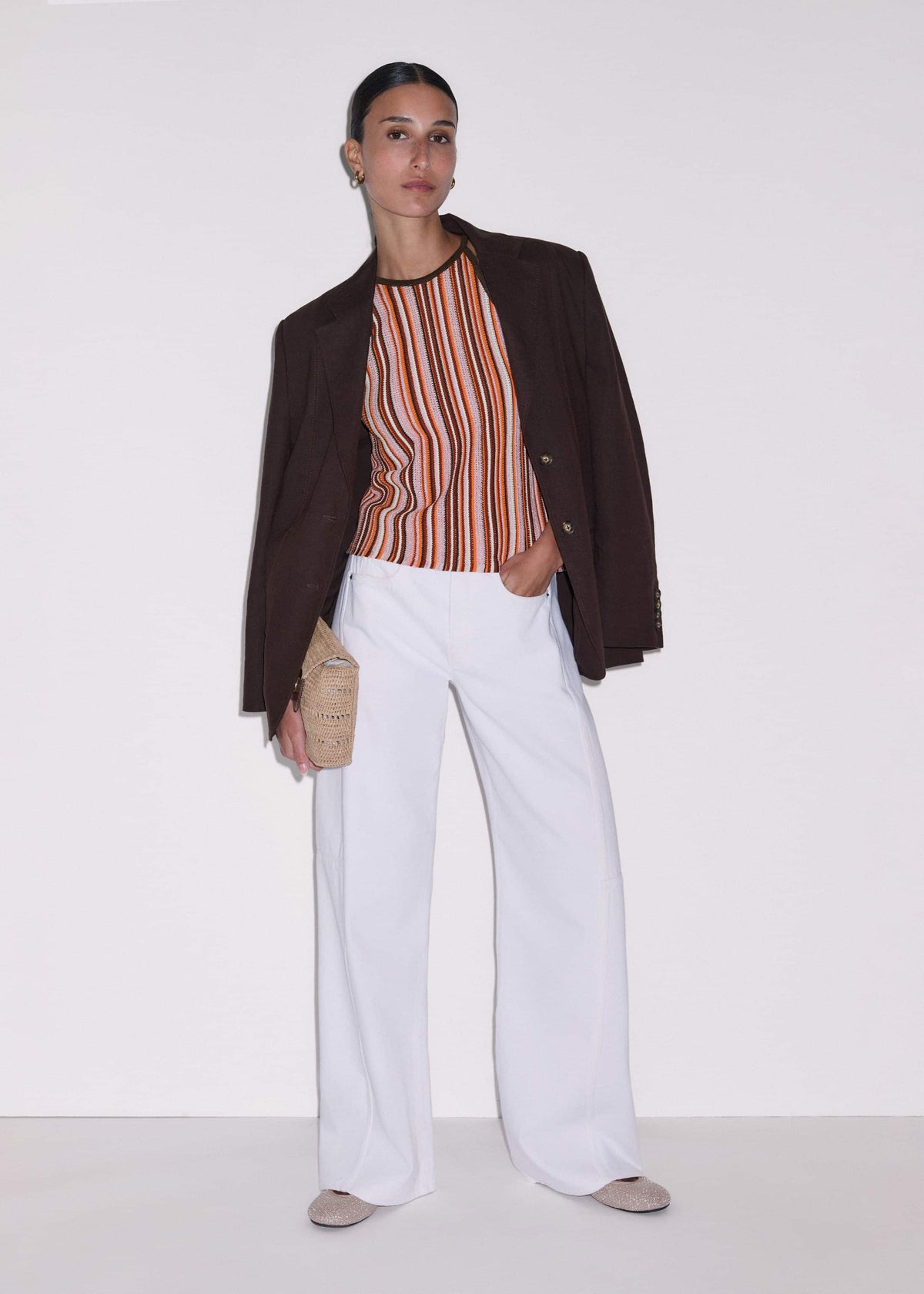 ME+EM Clothing Cinnamon Brown Stripe Slim Knit Tank