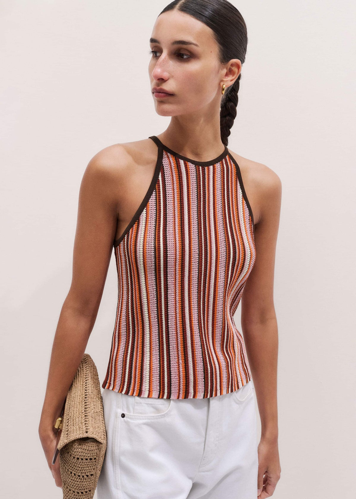 ME+EM Clothing Cinnamon Brown Stripe Slim Knit Tank
