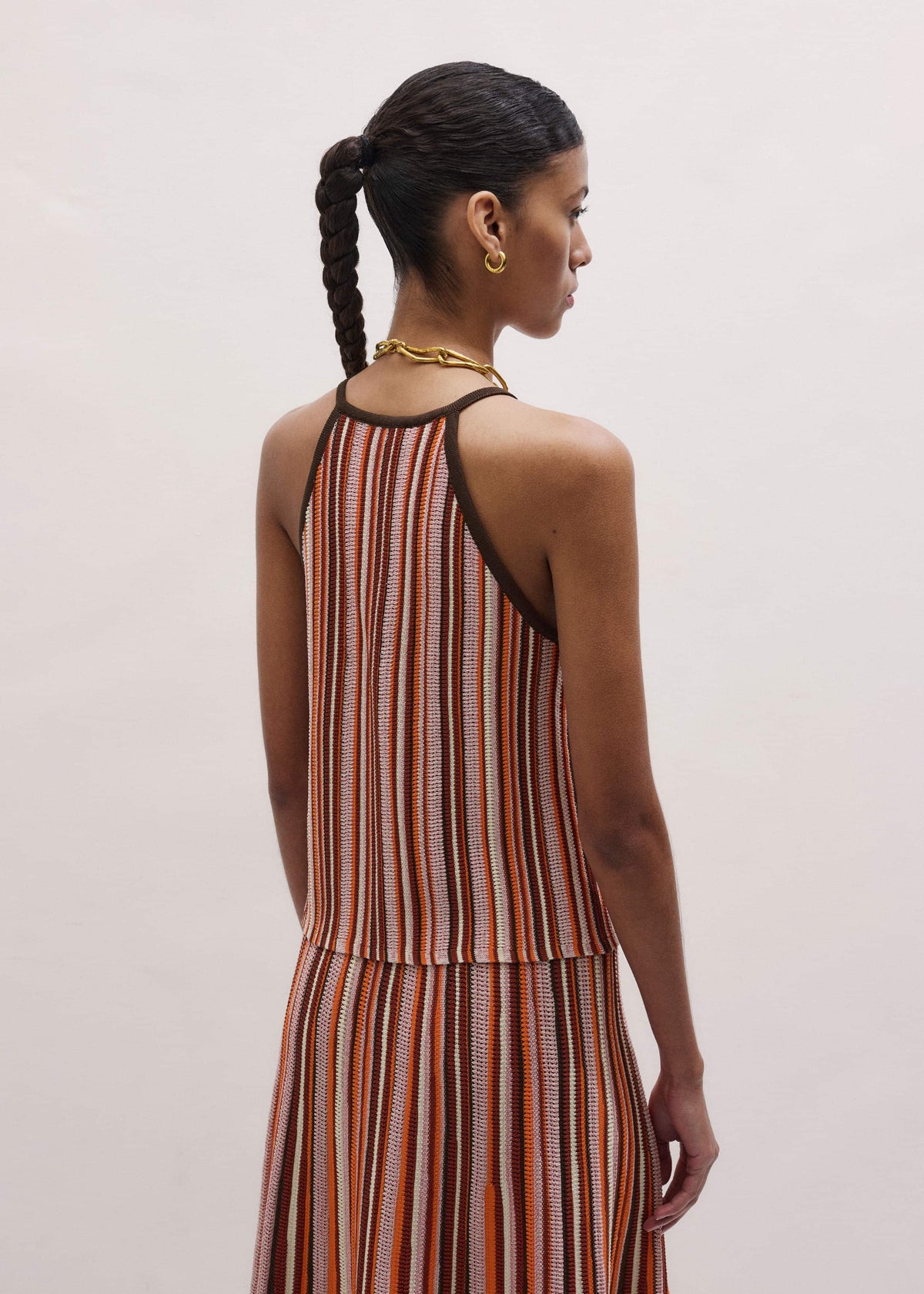 ME+EM Clothing Cinnamon Brown Stripe Slim Knit Tank