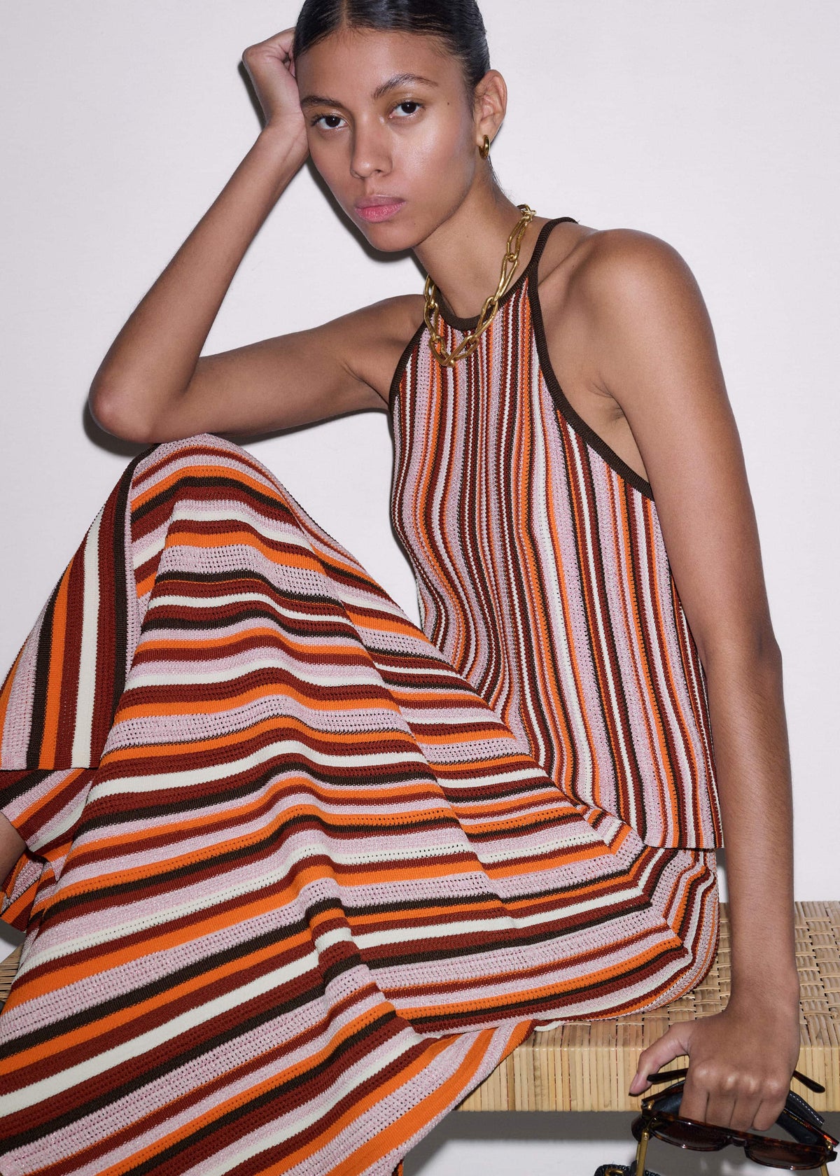 ME+EM Clothing Cinnamon Brown Stripe Slim Knit Tank
