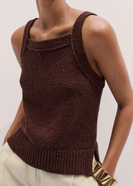 ME+EM Clothing Cinnamon Brown Square Neck Knit Top