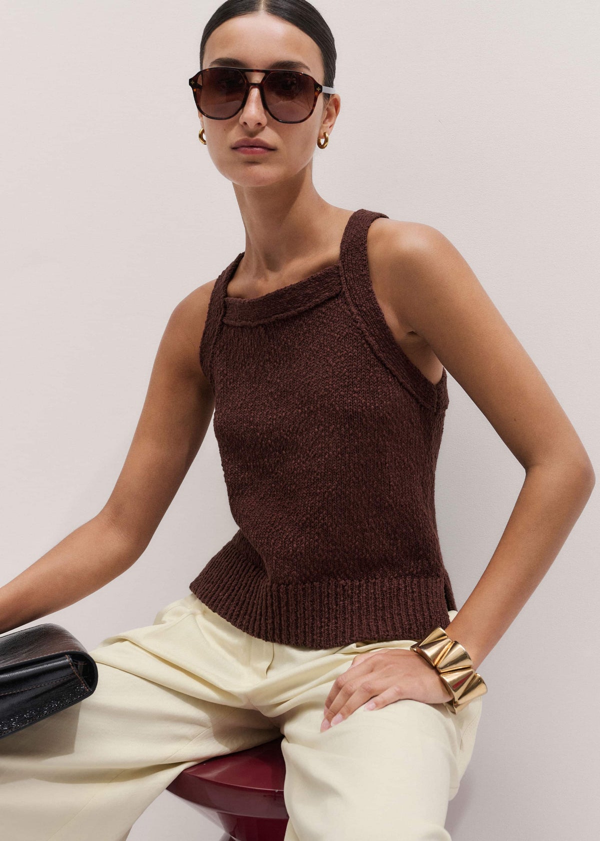ME+EM Clothing Cinnamon Brown Square Neck Knit Top