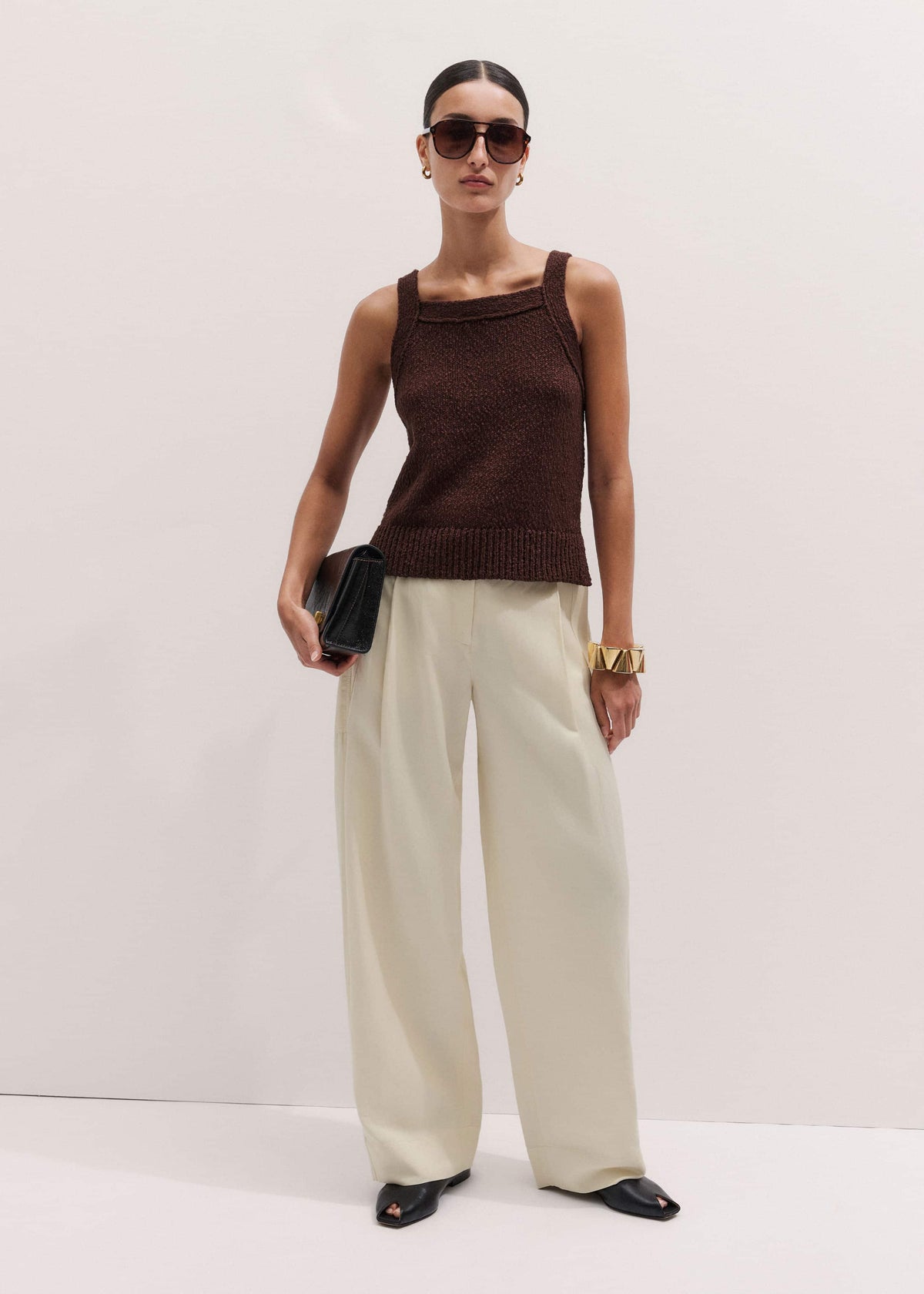 ME+EM Clothing Cinnamon Brown Square Neck Knit Top
