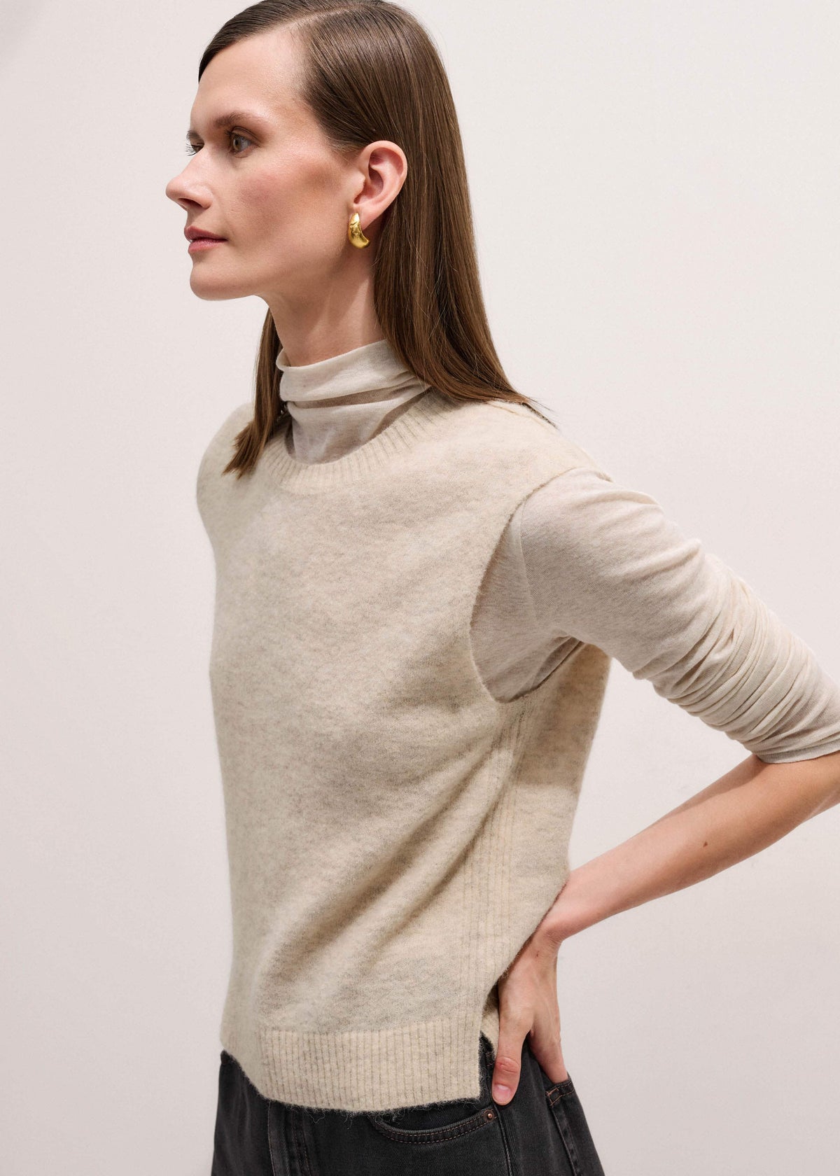 ME+EM Clothing Cream Alpaca Blend Straight Knit Vest