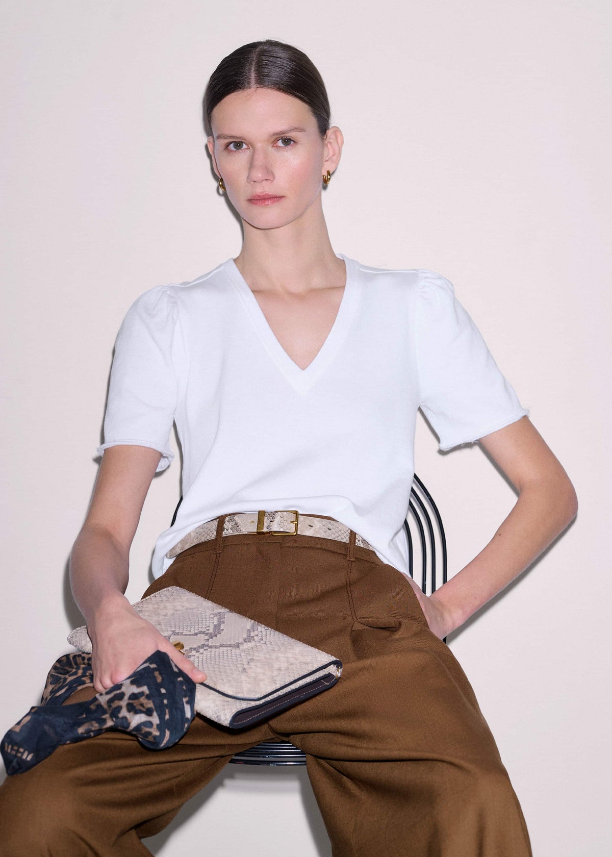 ME+EM Clothing White Raw Edge V-Neck Swing Sweatshirt