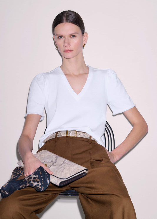 ME+EM Clothing White Raw Edge V-Neck Swing Sweatshirt