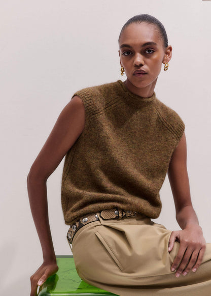 ME+EM Clothing Brown Roll Trim Straight Layering Sweater Vest