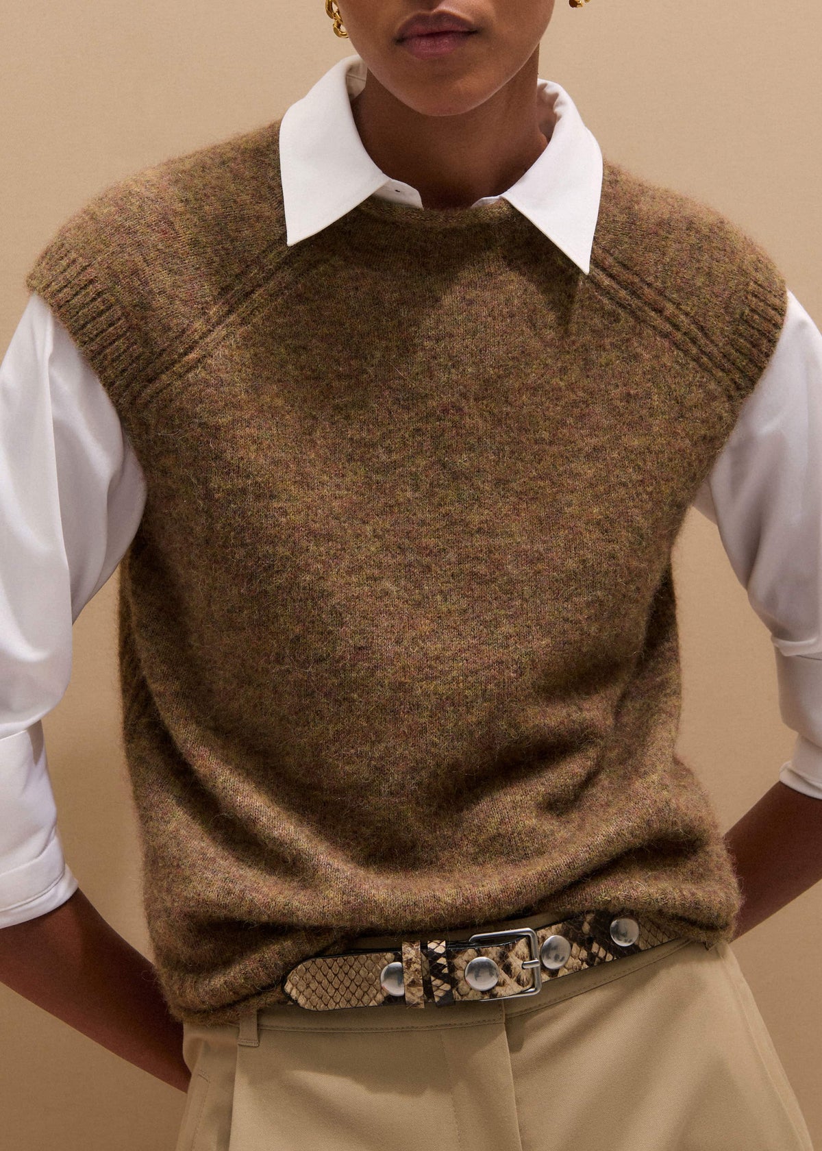 ME+EM Clothing Brown Roll Trim Straight Layering Sweater Vest