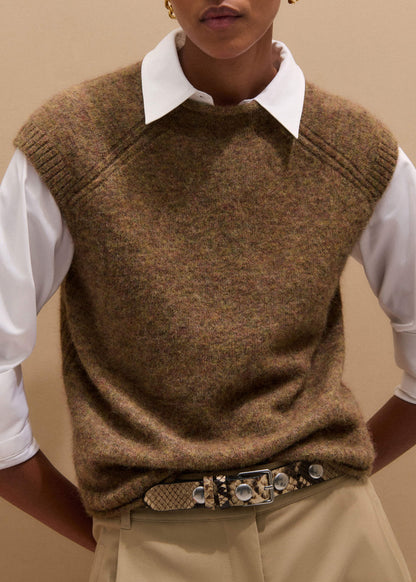 ME+EM Clothing Brown Roll Trim Straight Layering Sweater Vest