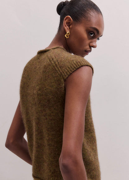 ME+EM Clothing Brown Roll Trim Straight Layering Sweater Vest