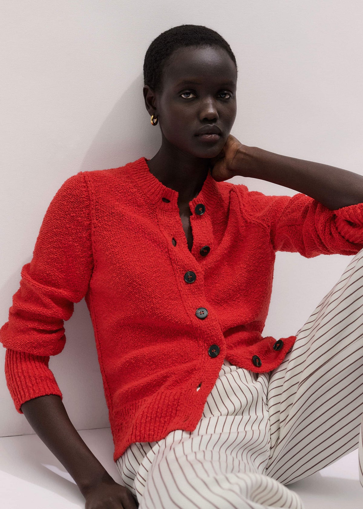 ME+EM Clothing Red Bouclé Straight Knit Cardigan