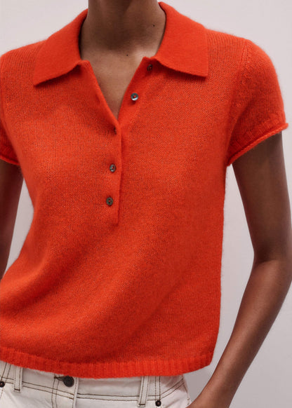 ME+EM Clothing Orange Merino Cashmere Silk Straight Polo Tee