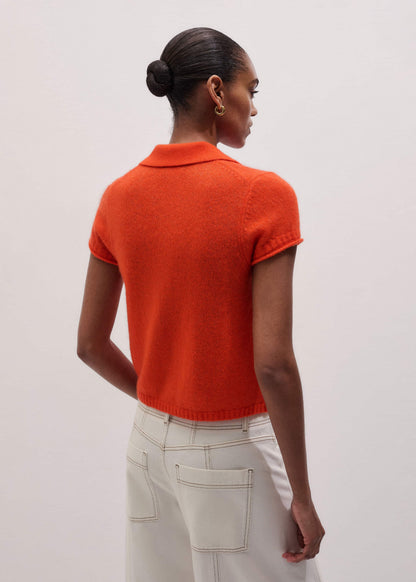 ME+EM Clothing Orange Merino Cashmere Silk Straight Polo Tee
