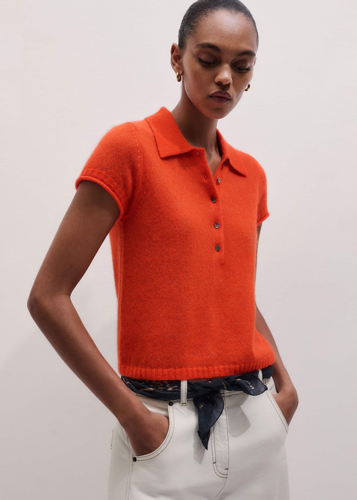 ME+EM Clothing Orange Merino Cashmere Silk Straight Polo Tee