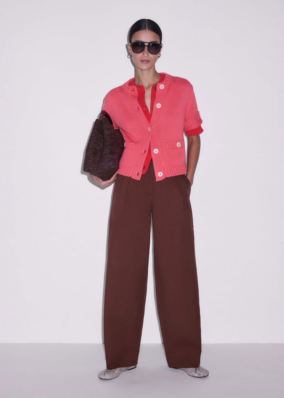 ME+EM Clothing Pink Straight Knit Cardigan