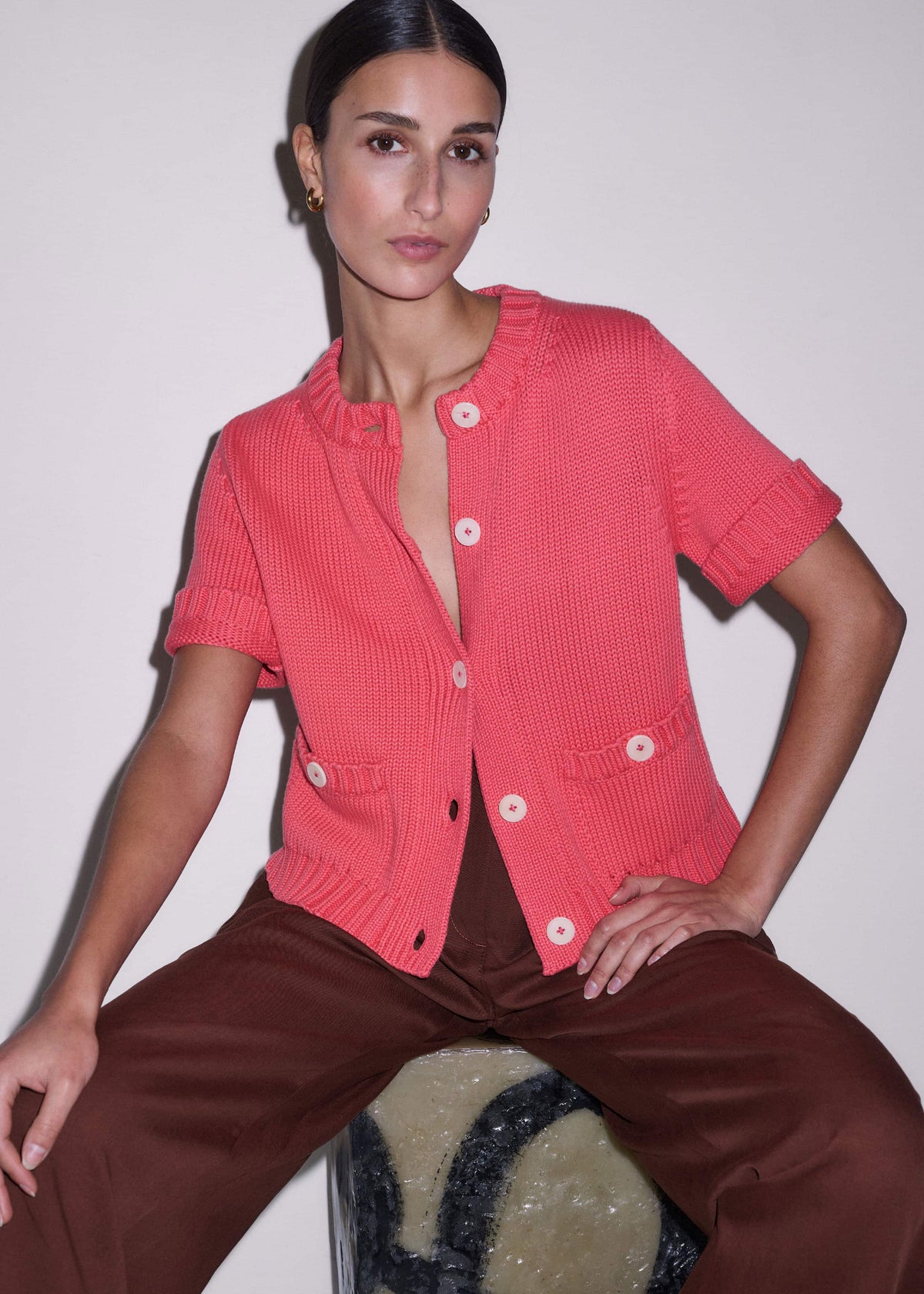 ME+EM Clothing Pink Straight Knit Cardigan