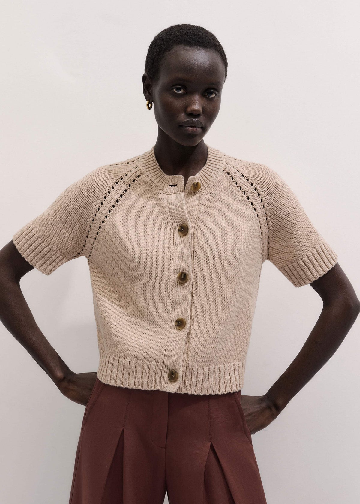 ME+EM Clothing Stone Short Sleeve Cardigan