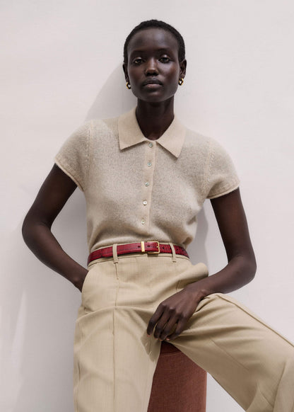ME+EM Clothing Oatmeal Merino Cashmere Silk Straight Polo Tee