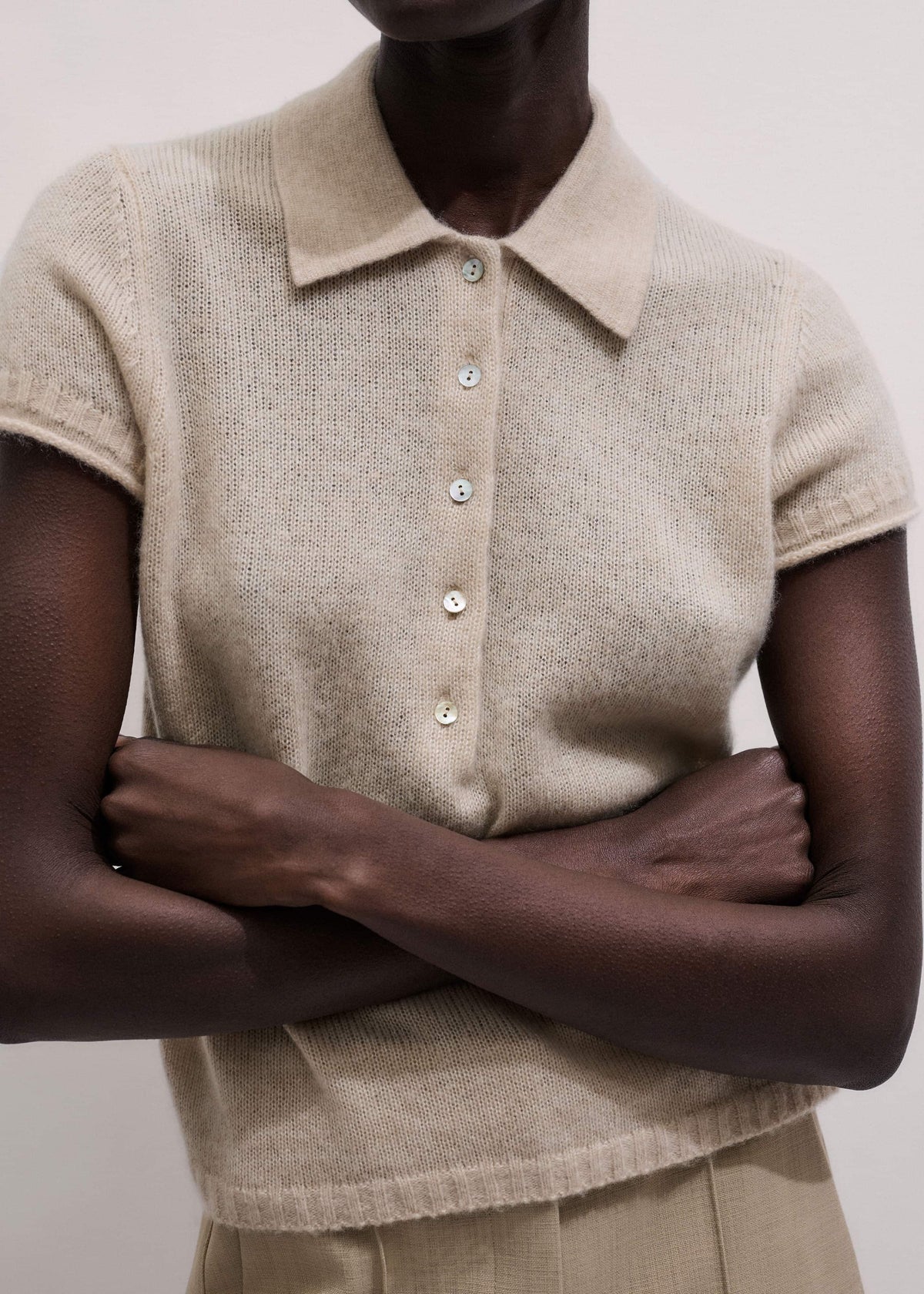 ME+EM Clothing Oatmeal Merino Cashmere Silk Straight Polo Tee