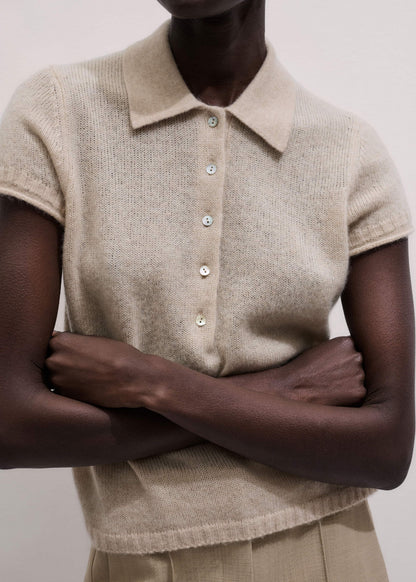 ME+EM Clothing Oatmeal Merino Cashmere Silk Straight Polo Tee
